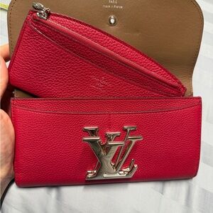 Louis Vuitton vivienne 2 In 1 long wallet red/pink veau cachemire leather